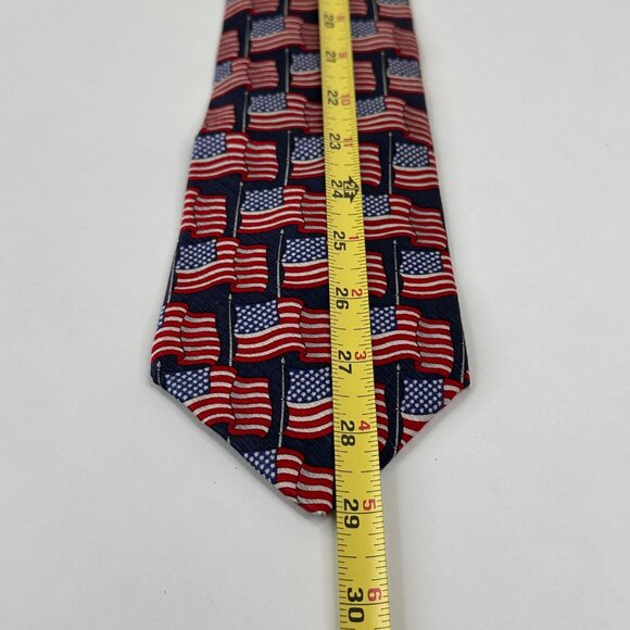 American Traditions USA-Made American Flag Pattern Silk Tie Red/White/Blue Mens - Picture 7 of 7